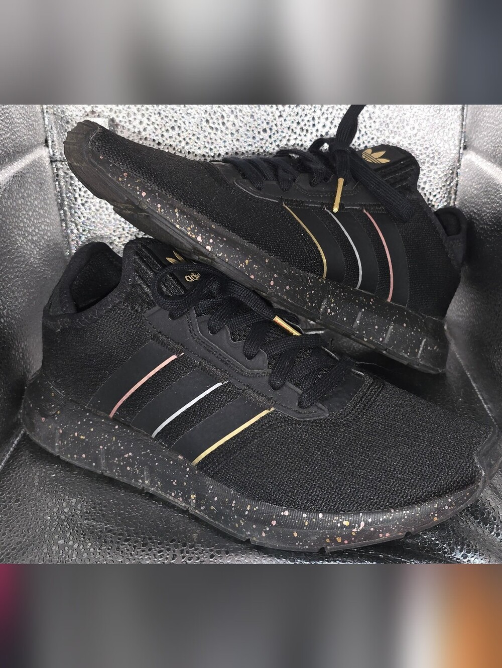 Adidas Originals Women's Swift Run X Size 10 Metallic Stripe Speckled Print Mid